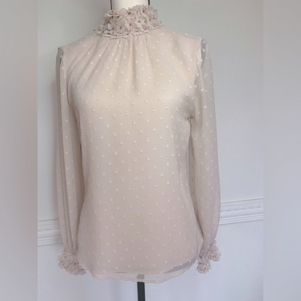 Zara taupe pink swiss dot blouse / top